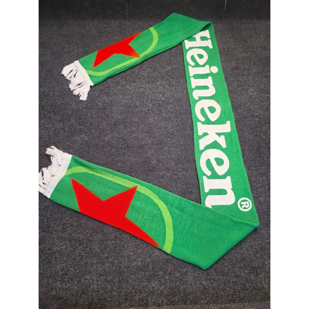 Heineken Beer Promotional Knit Scarf Green Red Star Logo White Fringe Accessory